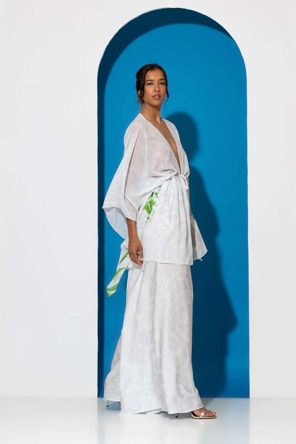 Satin print wide leg pants with elasticated waist