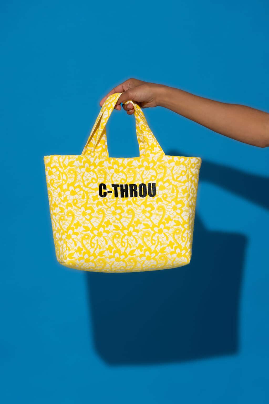 Logo embroidered jacquard small tote bag