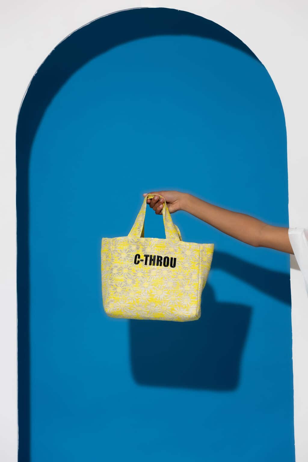 Logo embroidered lurex jacquard small tote bag