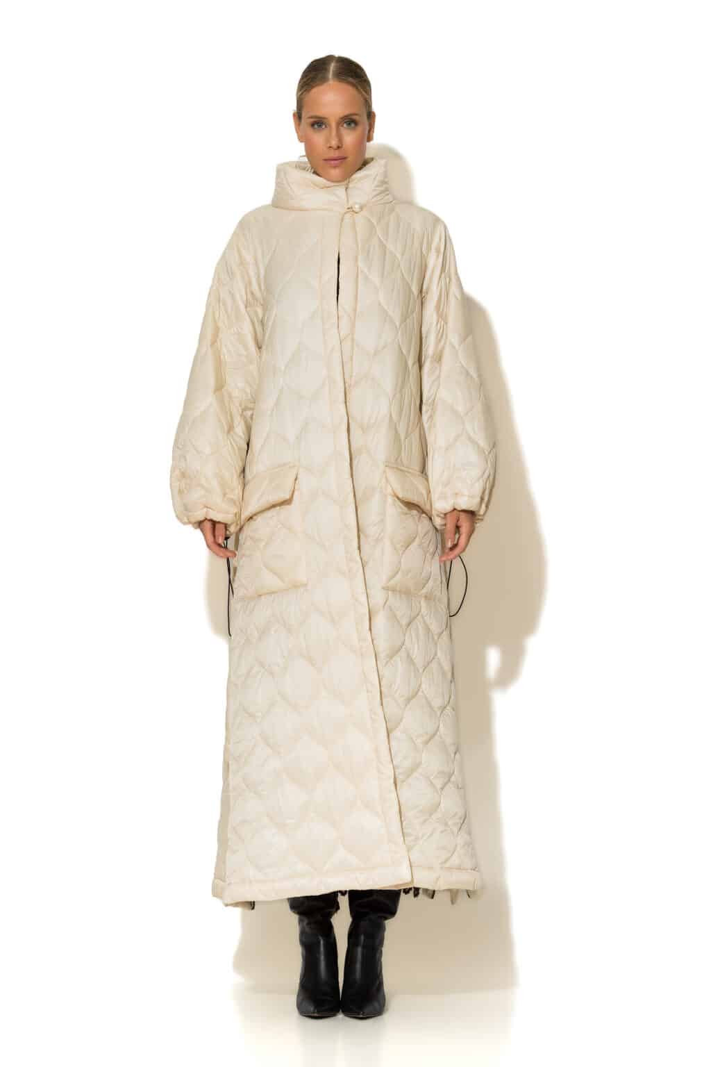 Maxi belted puffer coat