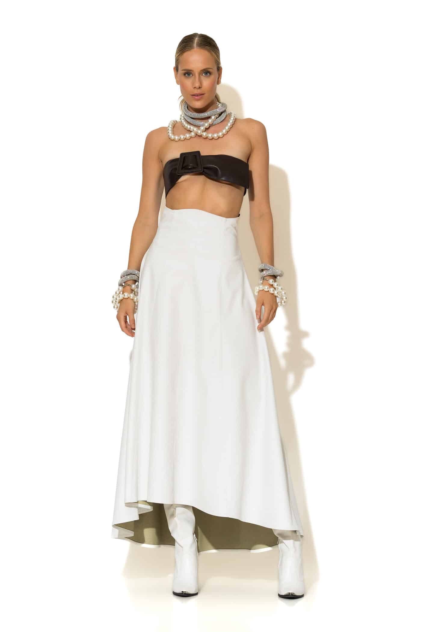 Midi Faux Leather High-waisted A-line skirt