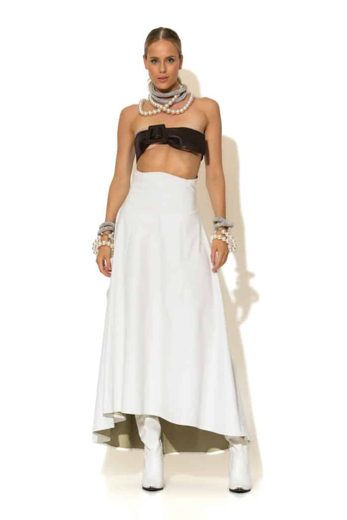Midi Faux Leather High-waisted A-line skirt