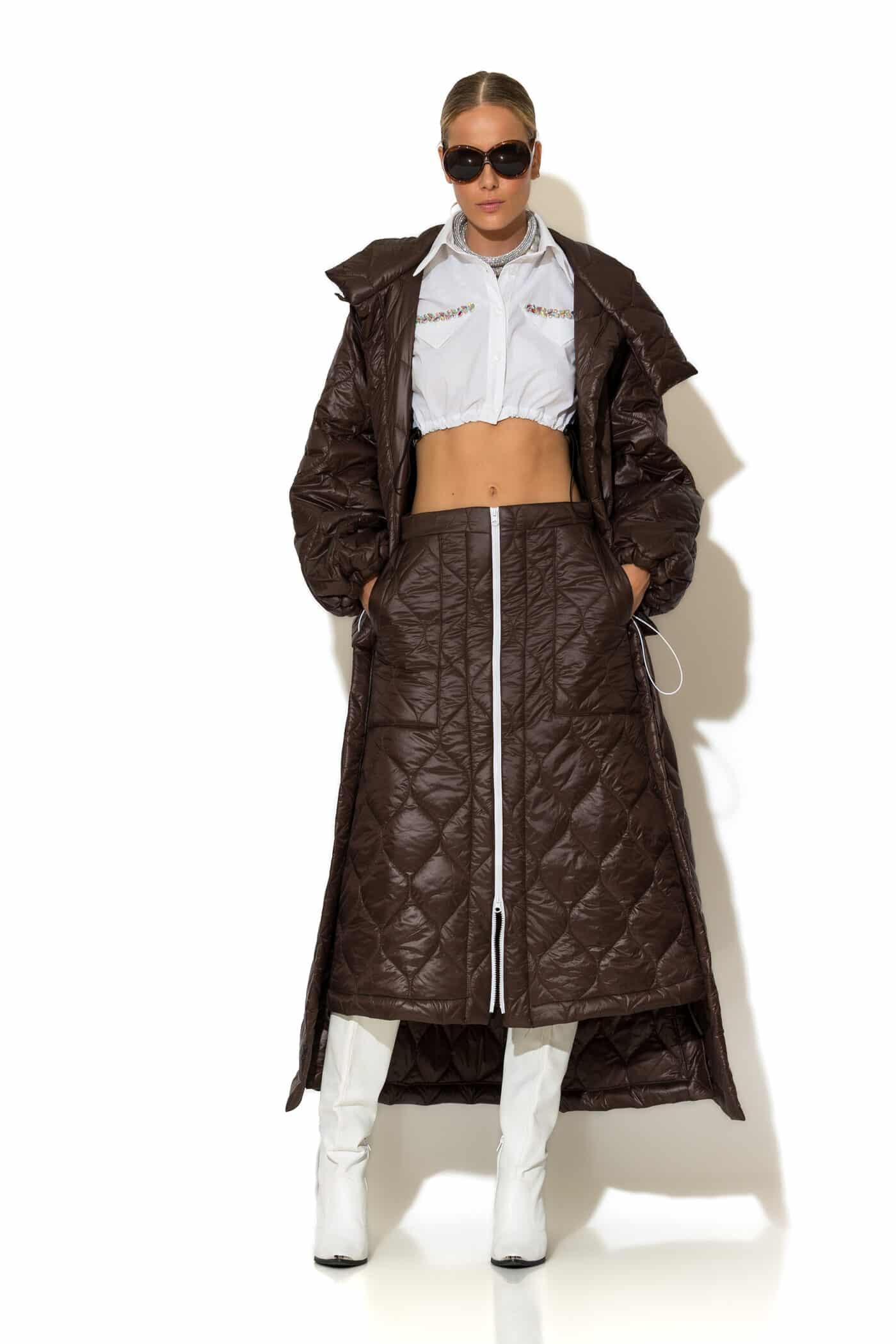 Contrast Zip Puffer Midi Skirt