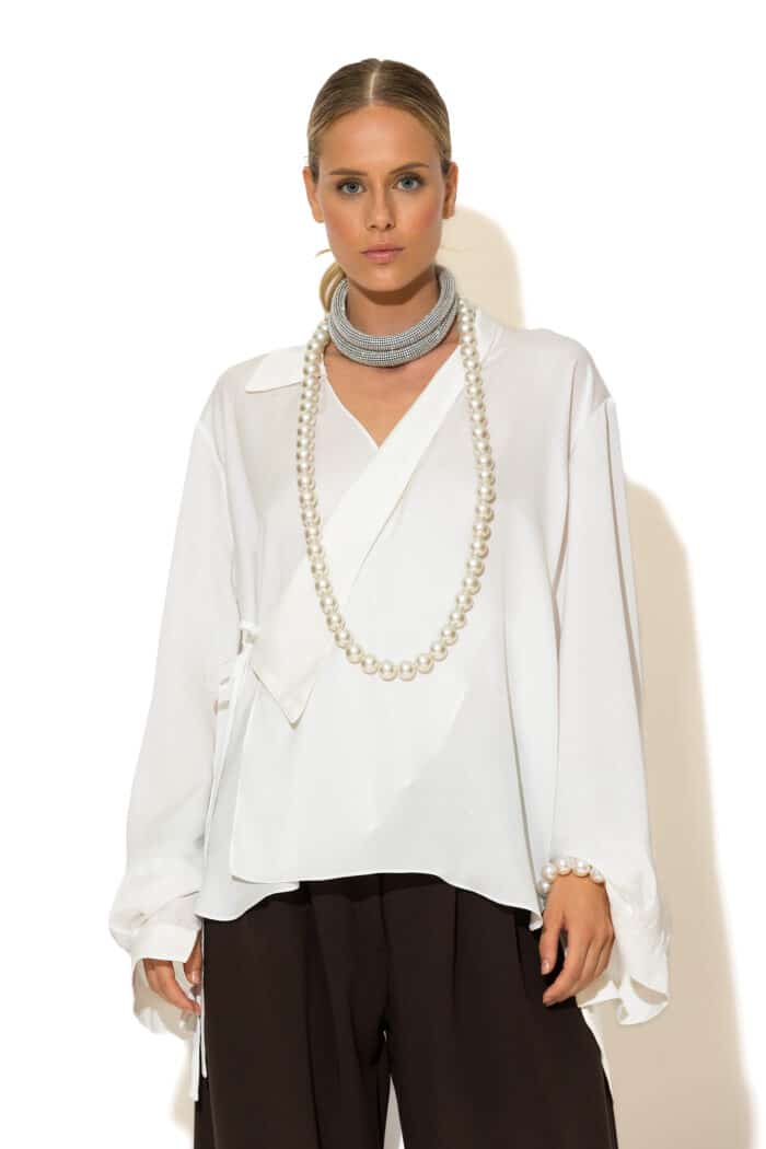 Oversized wrap satin shirt