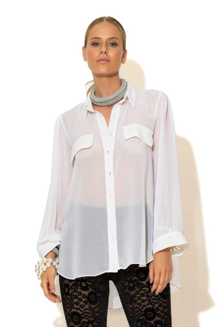 Off-white chiffon shirt with lace
