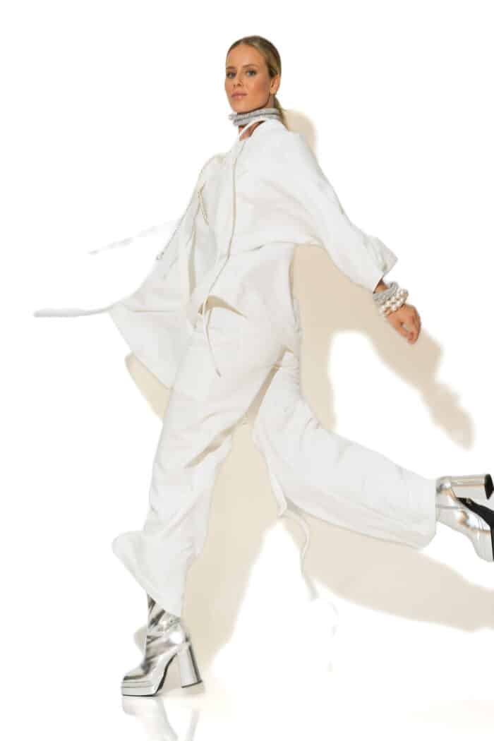 French Terry Cotton Crystal Embellished Track Pants