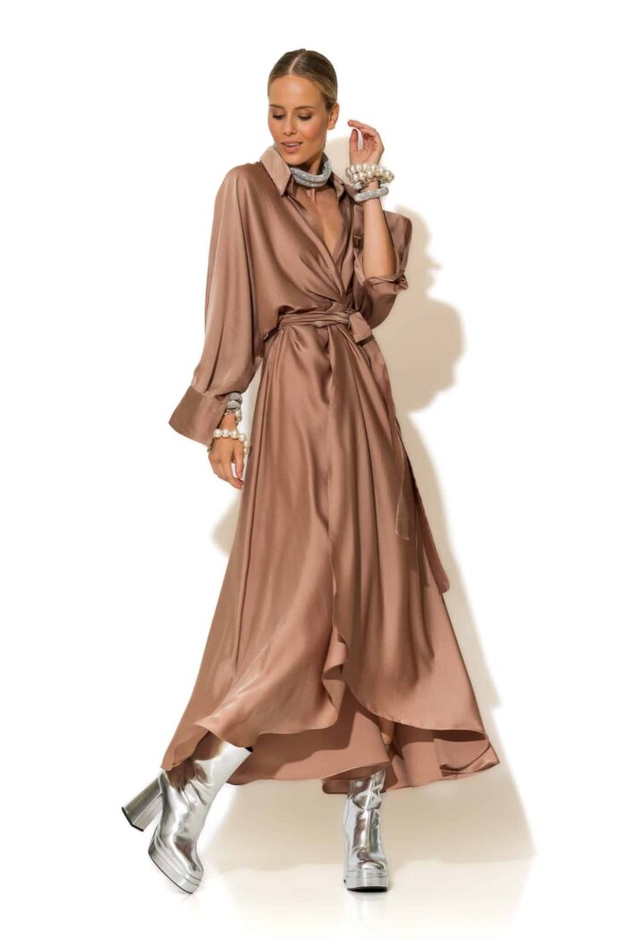 Maxi wrap satin dress