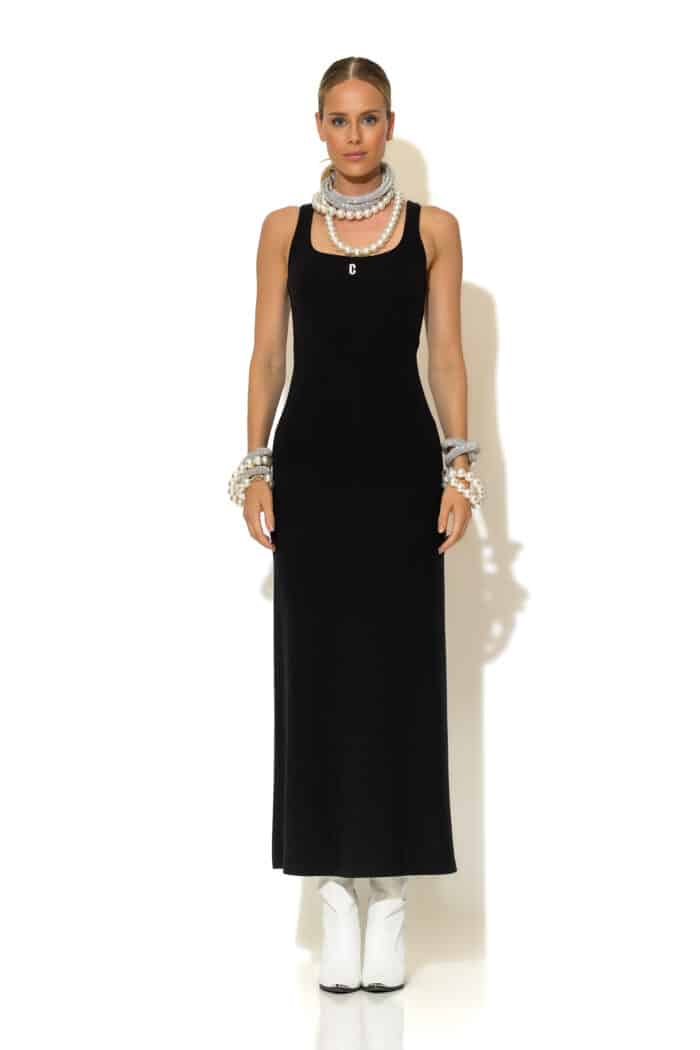 Logo embroidered ribbed-knit maxi dress
