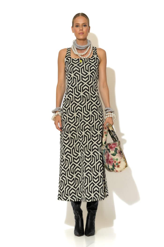 Logo embroidered jacquard maxi dress