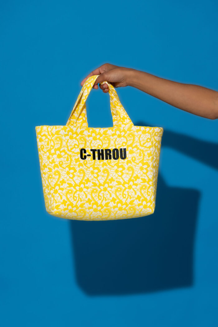 Logo embroidered jacquard small tote bag