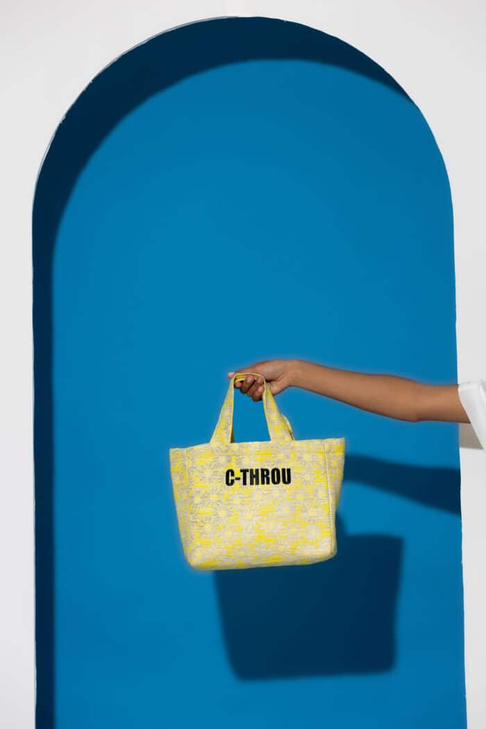 Logo embroidered lurex jacquard small tote bag