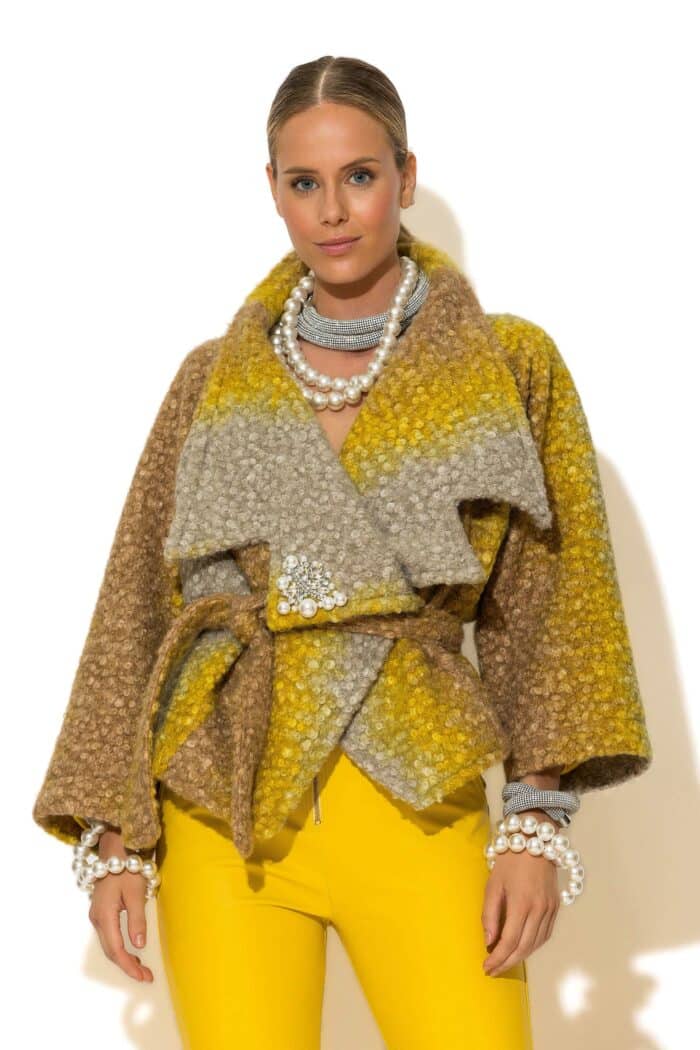 Crystal Embellished Boucle Jacket In Ombre Yellow