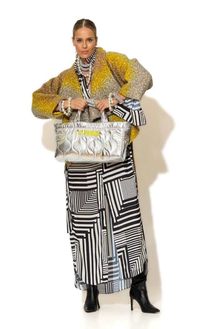 Logo Embroidered Silver Puffer Medium Tote bag