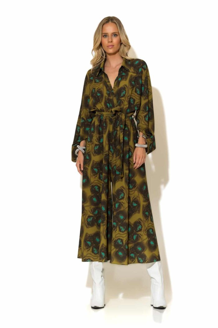 Printed Crepe Wide-Leg Zip Culotte Jumpsuit