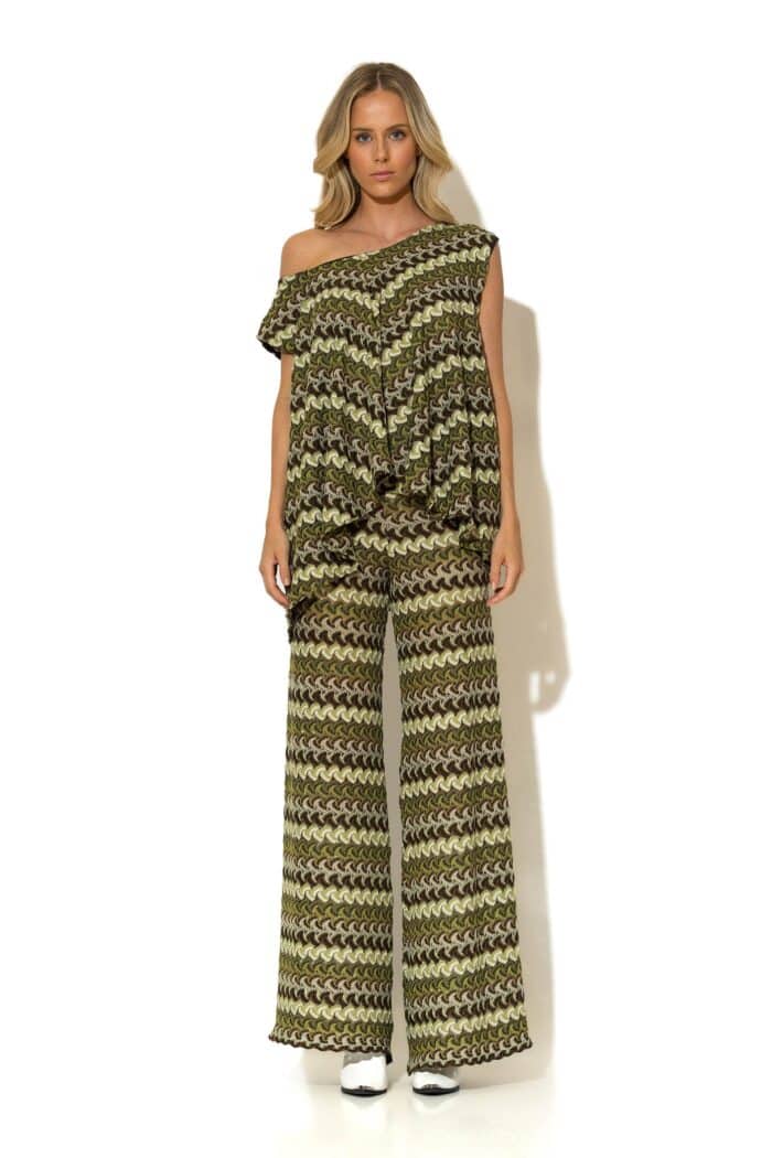 Crochet Knit Zig-Zag Pattern Wide leg Pants