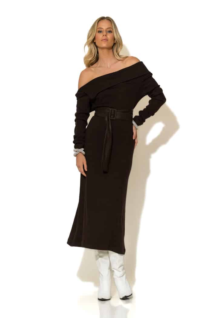 Ribbed-Knit Off the shoulder Midi Dress