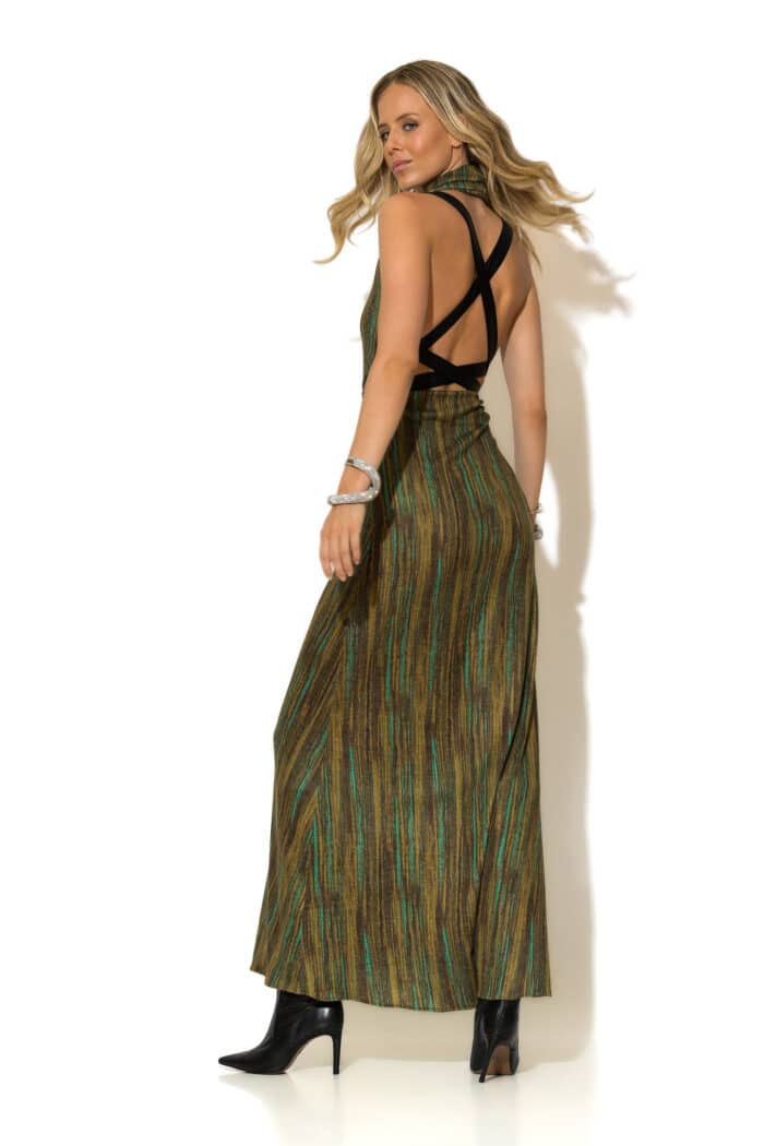 Multicolor Open-Back Knit Maxi with Crisscross Straps