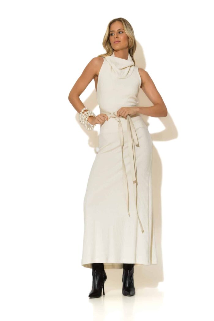 Open-Back Ribbed-Knit Maxi Dress with Crisscross Straps
