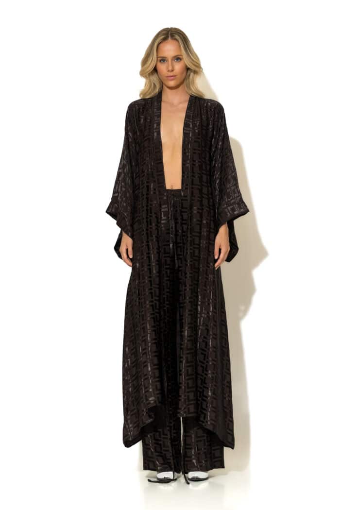 Satin Jacquard longline kimono