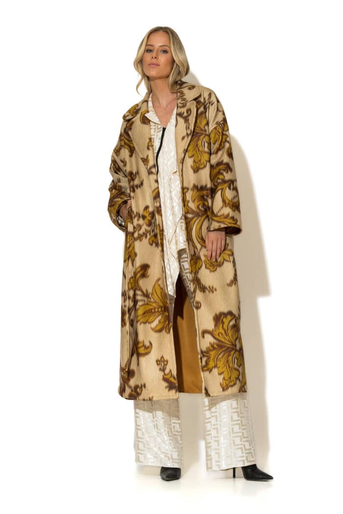 Long Printed Velour Belted Coat