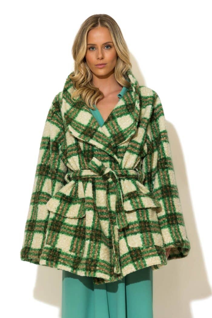 Belted Checked Boucle Coat