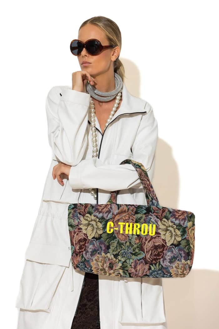 Logo Embroidered Floral Brocade Tote bag