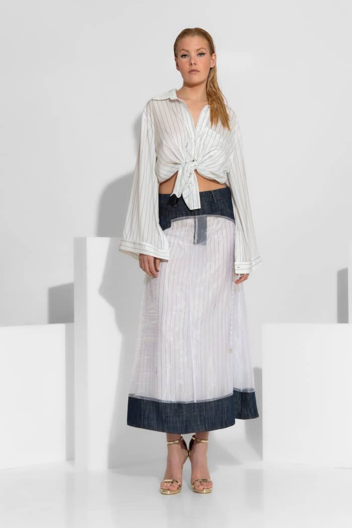 Maxi Denim Organza Skirt with Print