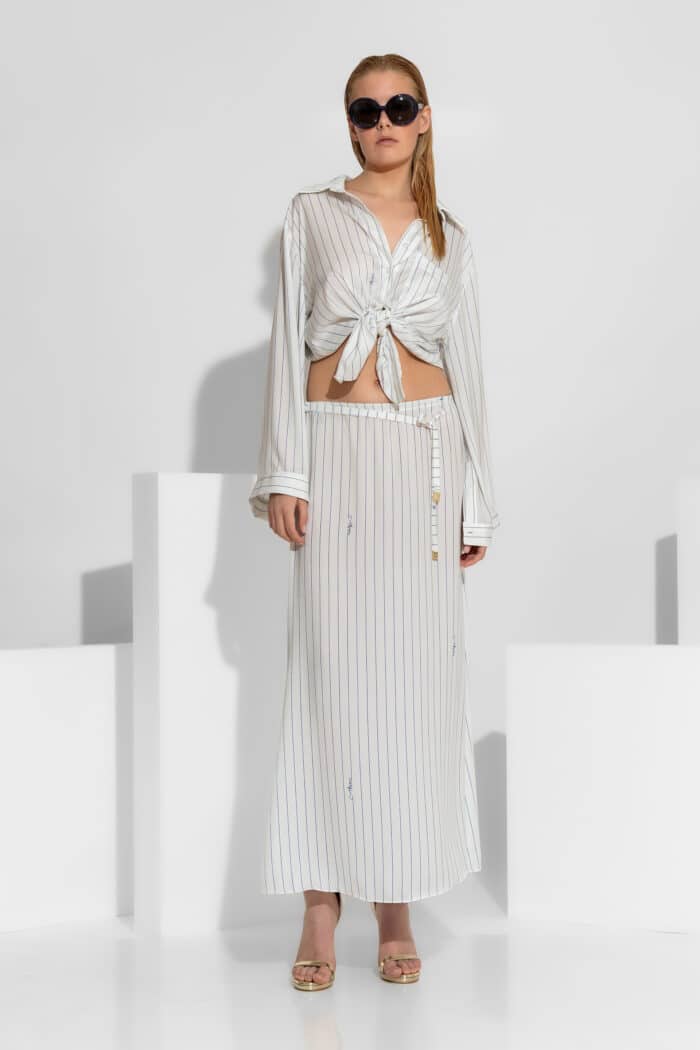 Maxi Striped Signature Print Satin Skirt