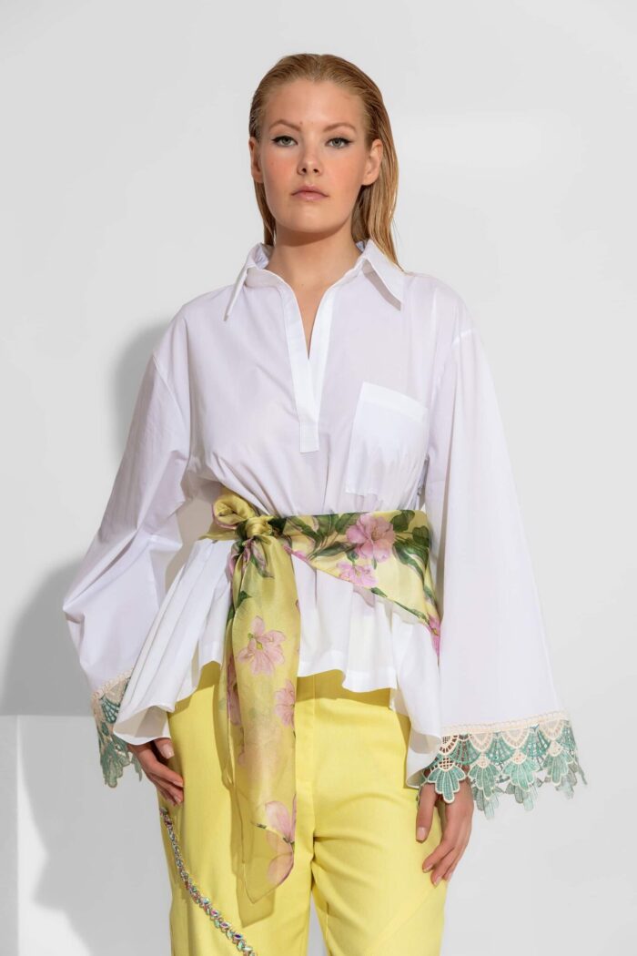 C-THROU Cotton Shirt with lace trim 2602002