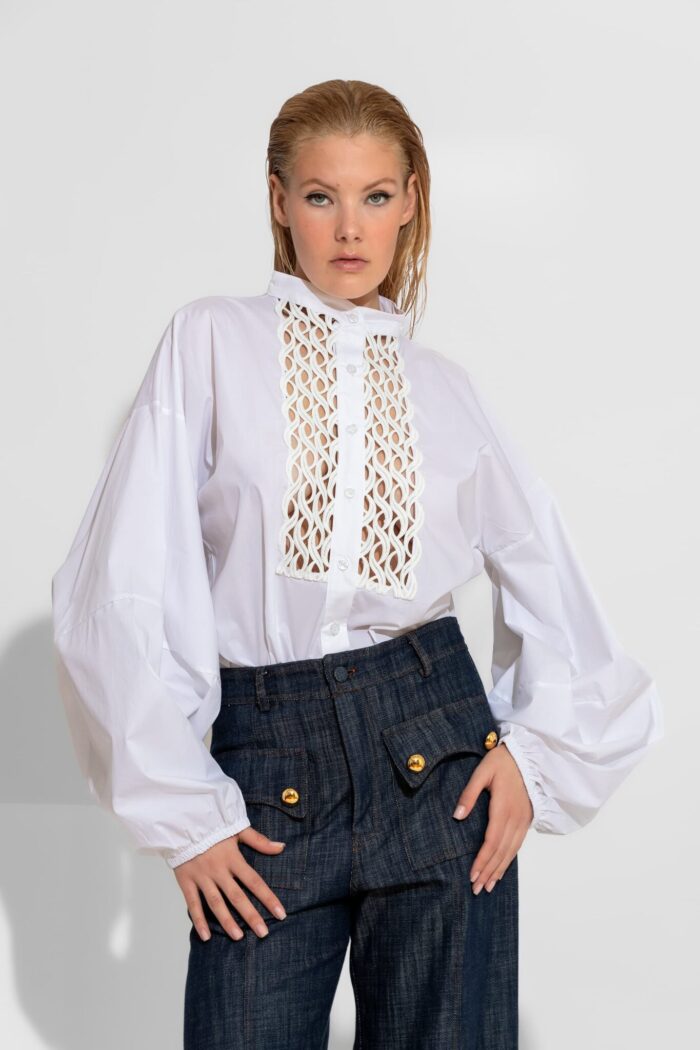 C-THROU Cotton Shirt with lace front 2602003