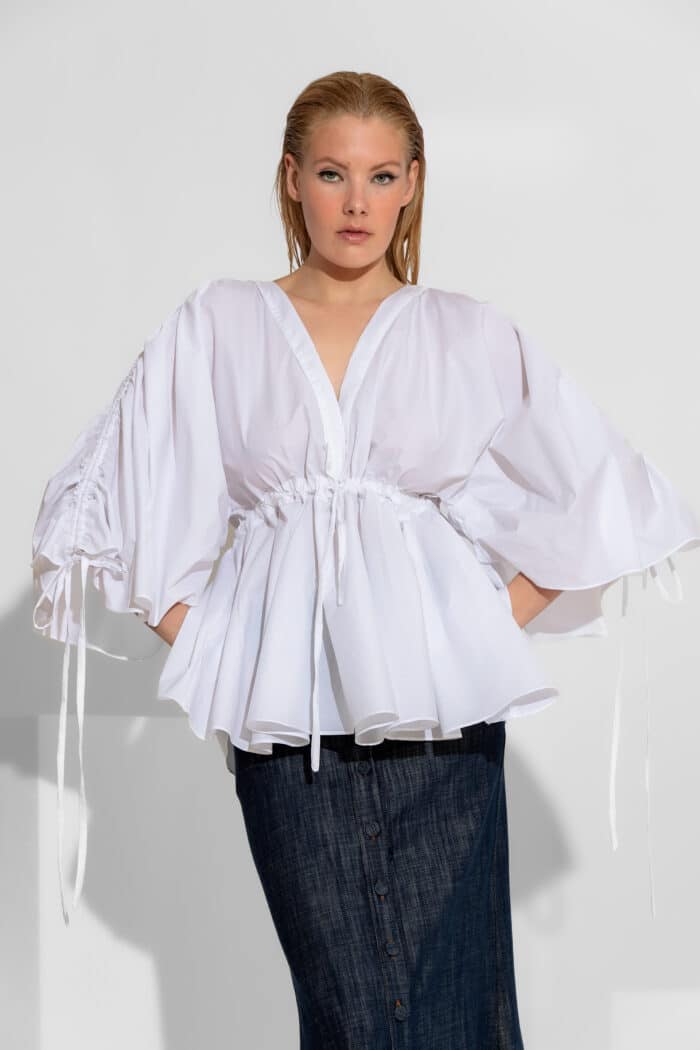 Voluminous Poplin Shirt with Balloon Sleeves