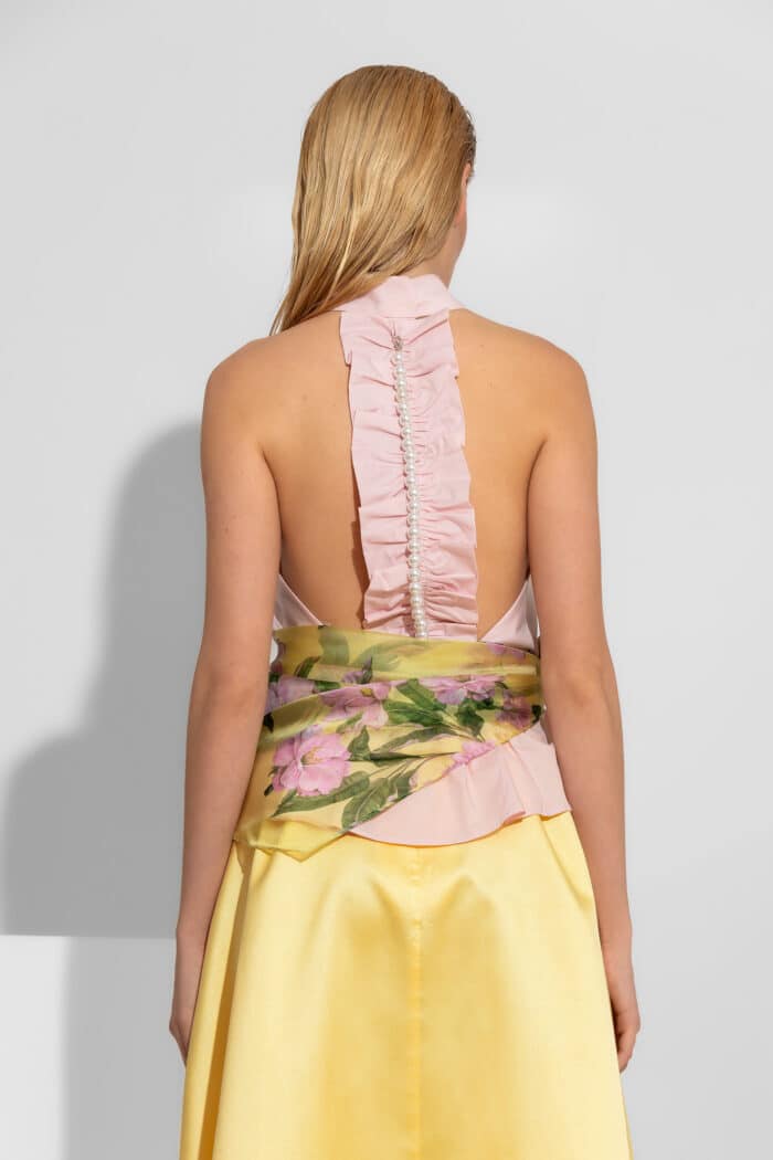 Pearl-Embellished Backless Poplin Top