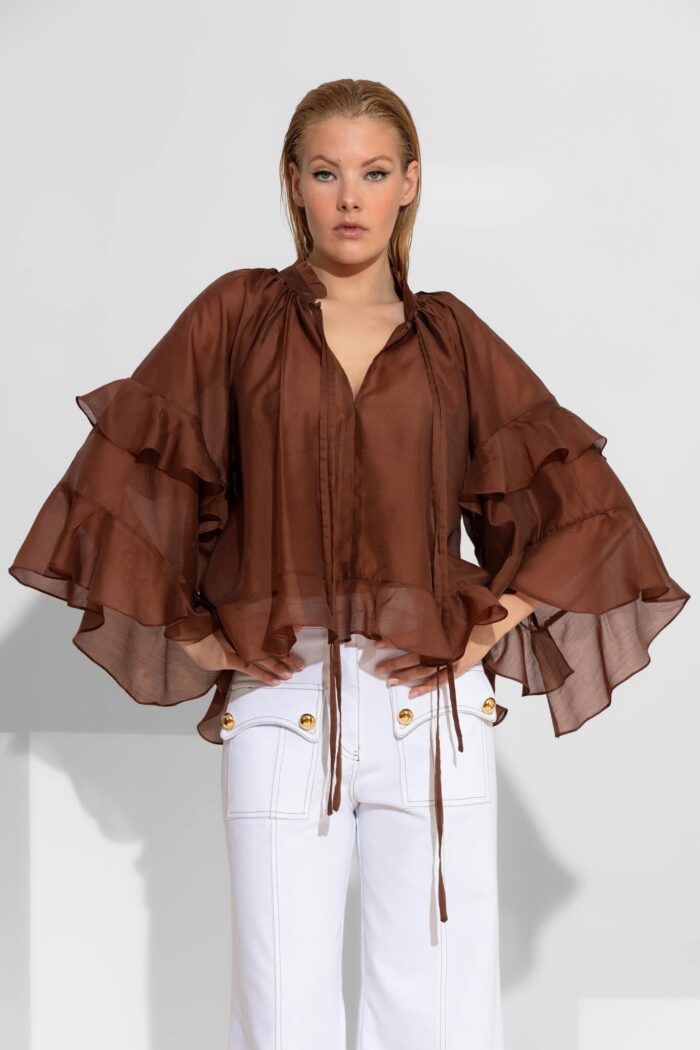 C-THROU Tencel ruffled sheer blouse 2602009