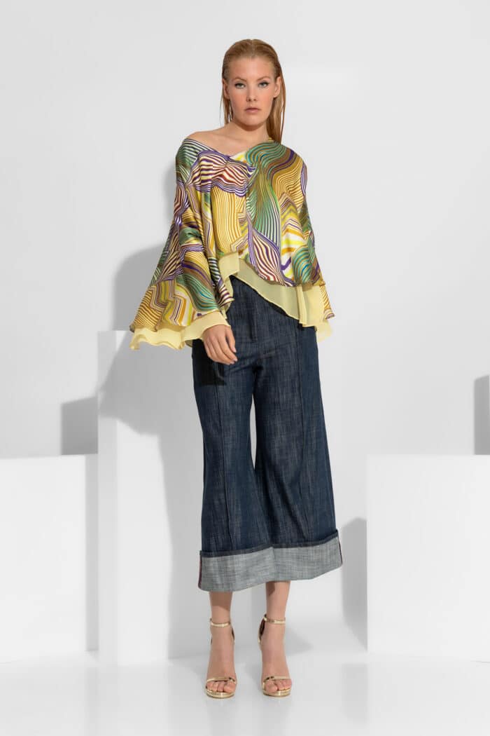 Cuffed Cropped Wide-Leg Denim Jeans