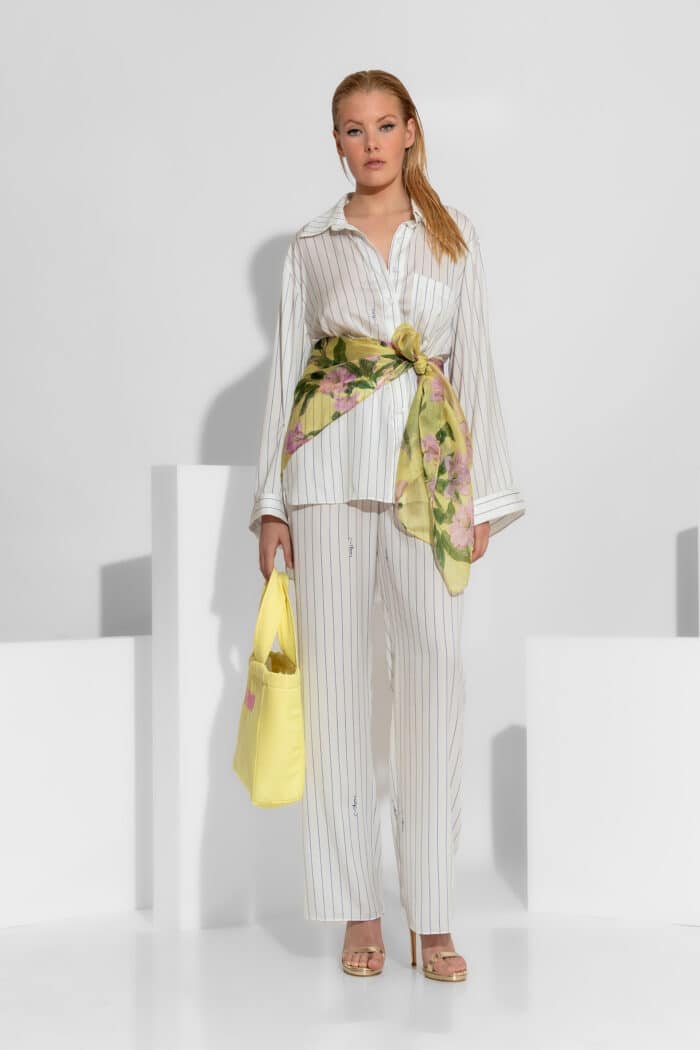 Striped Signature Print Satin Wide-Leg Pants