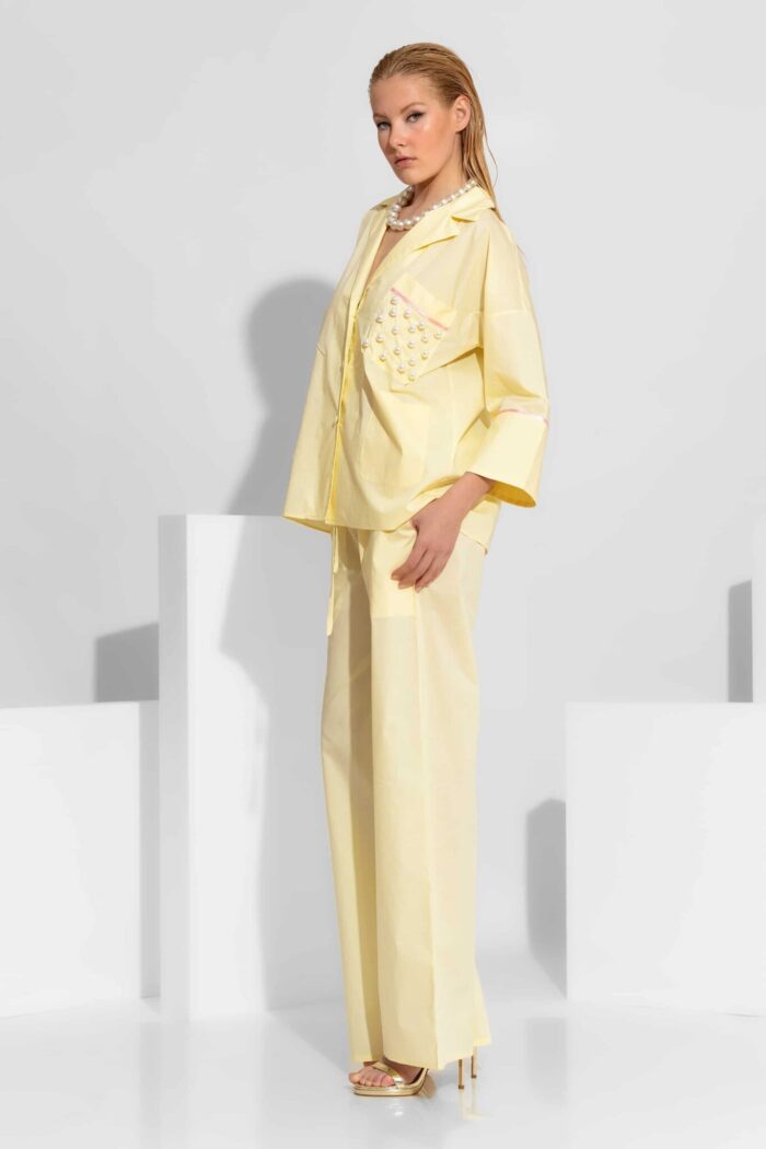 C-THROU Poplin Wide Leg Pants with Contrast Piping 2603008