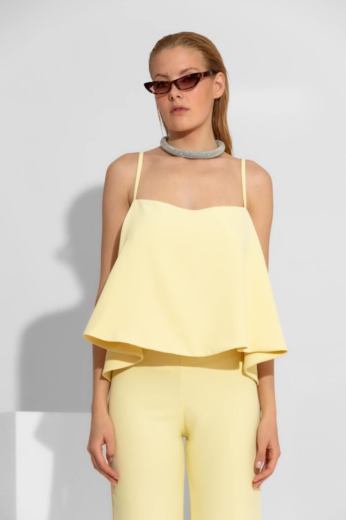 C-THROU Asymmetric Flared Crepe & Chiffon Top 2604008