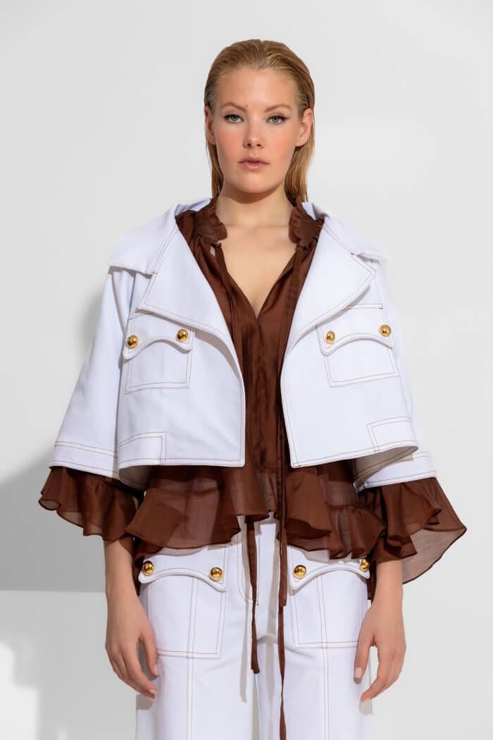 Cropped oversized denim jacket in White