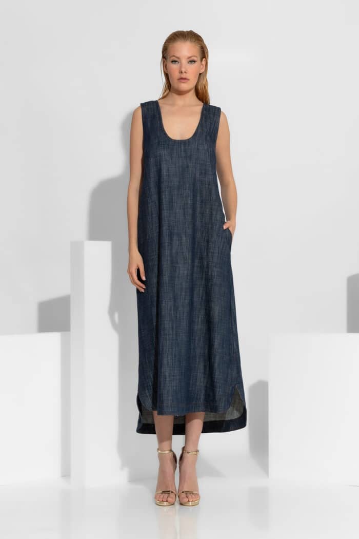 Midi Denim Dress with Pockets