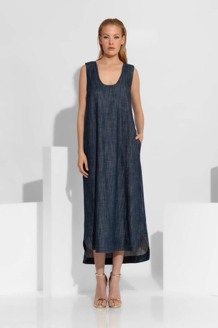 C-THROU Midi Denim Dress with Pockets 2606002wb