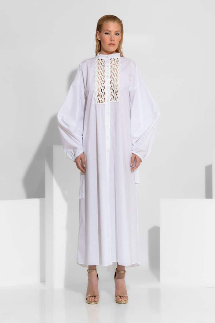 Cotton Maxi Shirt Dress with lace front