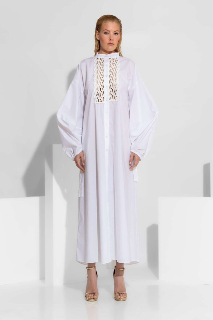 C-THROU Cotton Maxi Shirt Dress with lace front 2606006