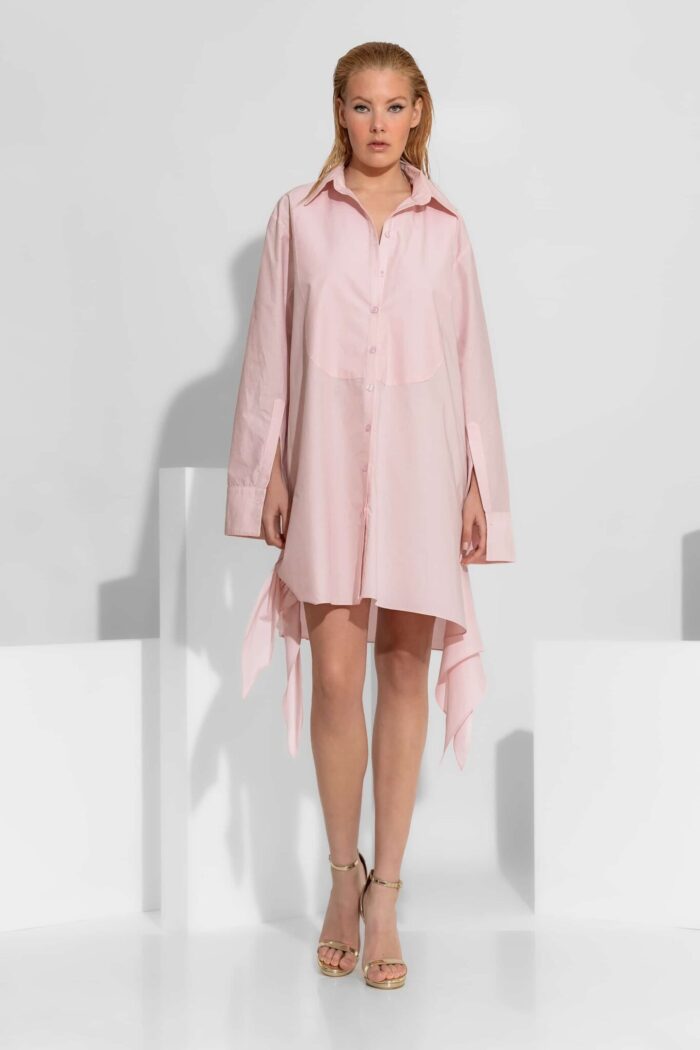 C-THROU Poplin Plastron Mini Shirt-Dress with Side Tie Detail 2606008