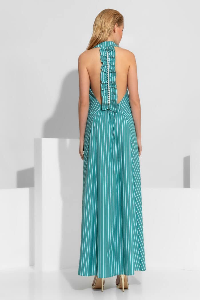 Striped Backless Poplin Maxi Dress