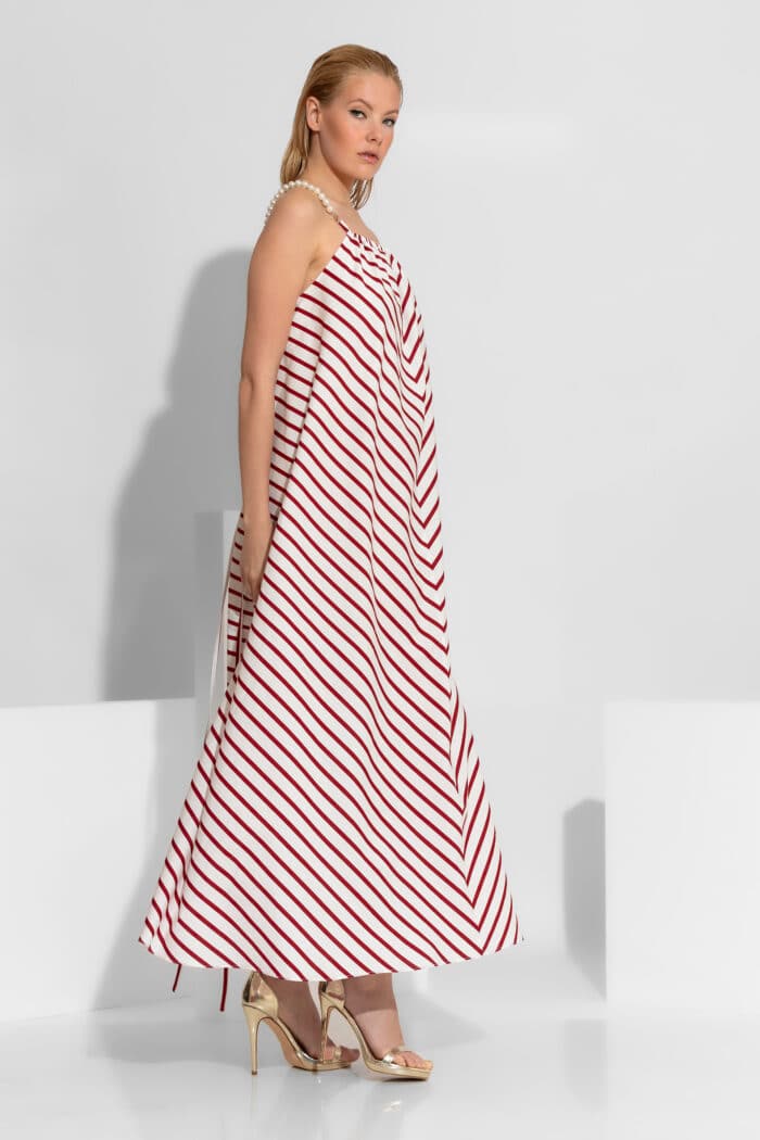 Pearl embellished open back striped poplin maxi dress