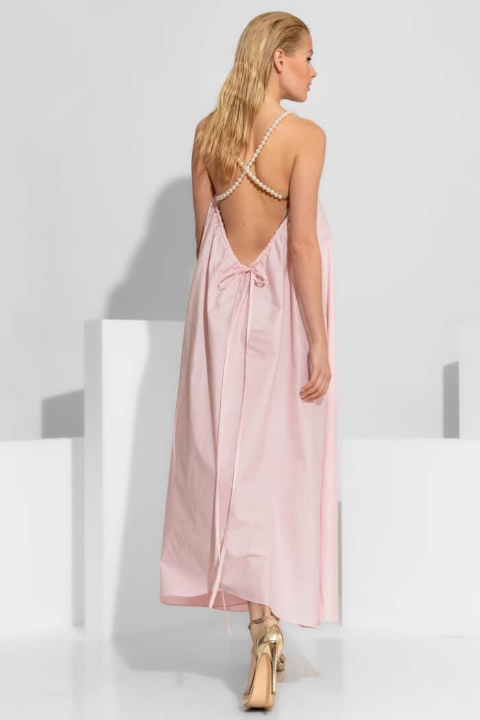 Pearl embellished open back poplin maxi dress