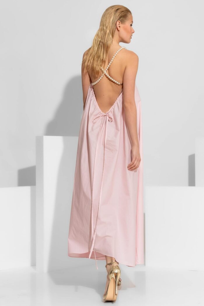 C-THROU Pearl embellished open back poplin maxi dress 2606012