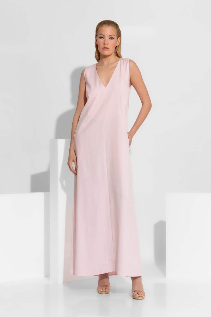 C-THROU Sleeveless A-Line pink Striped Crepe Maxi Dress 2606014