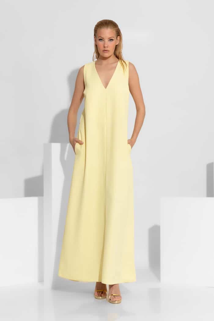 Sleeveless A-Line Crepe Maxi Dress
