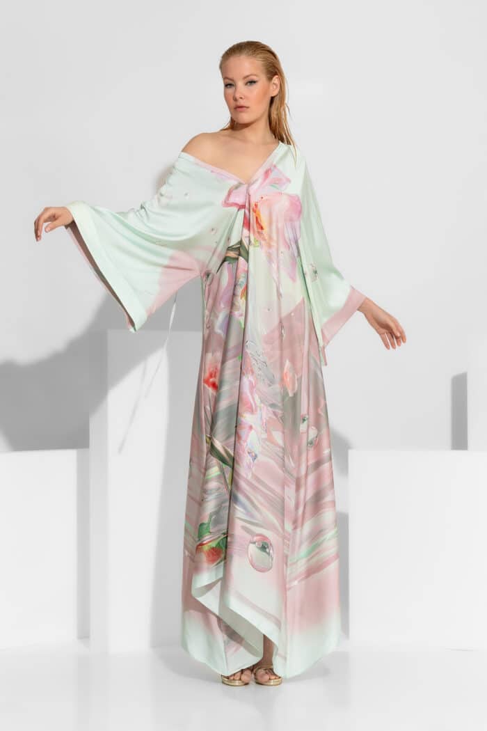 Flower Print Maxi Satin Dress